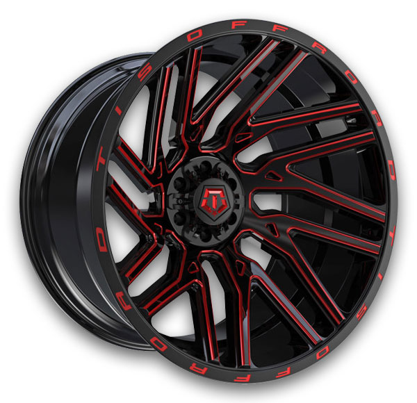 TIS Wheels 554BMR 20x12 Gloss Black with Milled Spoke Accents & Lip Logo with Red Tint 6x135/6x139.7 -44mm 108mm