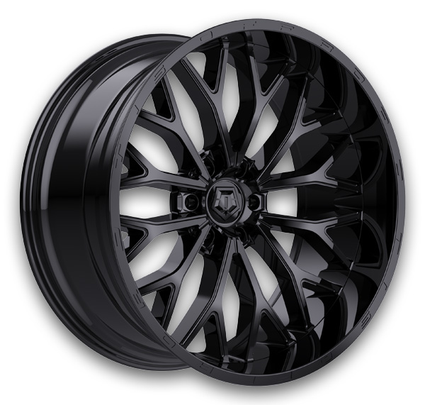 TIS Wheels 565B 24x12 Gloss Black & Painted Lip Logo 6x139.7 -44mm 106.2mm