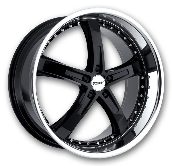 TSW Wheels Jarama 19x9.5 Gloss Black with Mirror Cut Lip 5x120 +20mm 76mm