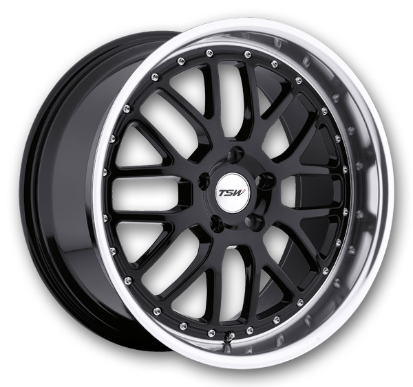 TSW Wheels Valencia 17x8 Gloss Black with Mirror Cut Lip 5x114.3 +20mm 76.1mm