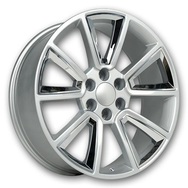USA Replicas Wheels 2125 C08 GMC 22x9 Silver With Chrome Insert 6x139.7 +31mm 78.1mm