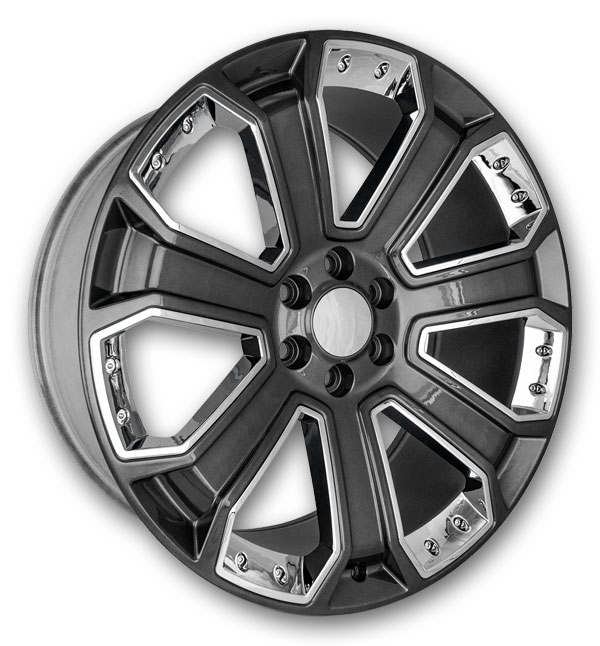 USA Replicas Wheels Denali 2015 LT709 G06 24x10 Gunmetal With Chrome Insert 6X139.7 +31mm 78.1mm
