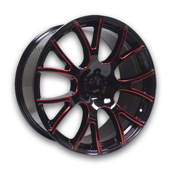 USA Replicas Wheels HELLCAT HC-16 22x10 Gloss Black Red Milled 5x115 +18mm 71.5mm