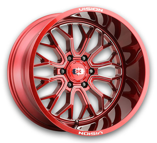Vision Wheels 402 Riot 20x10 Red Tint Milled Spoke 5x139.7 -25mm 108mm