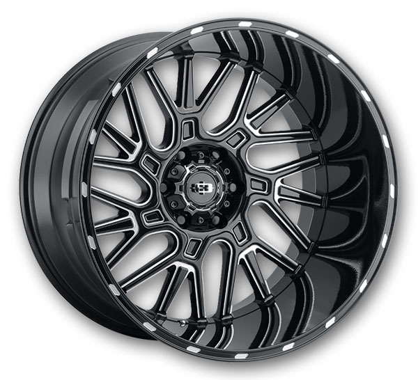 Vision Wheels 404 Brawl 20x9 Gloss Black Milled Spoke 8x165.1 +12mm 125.2mm