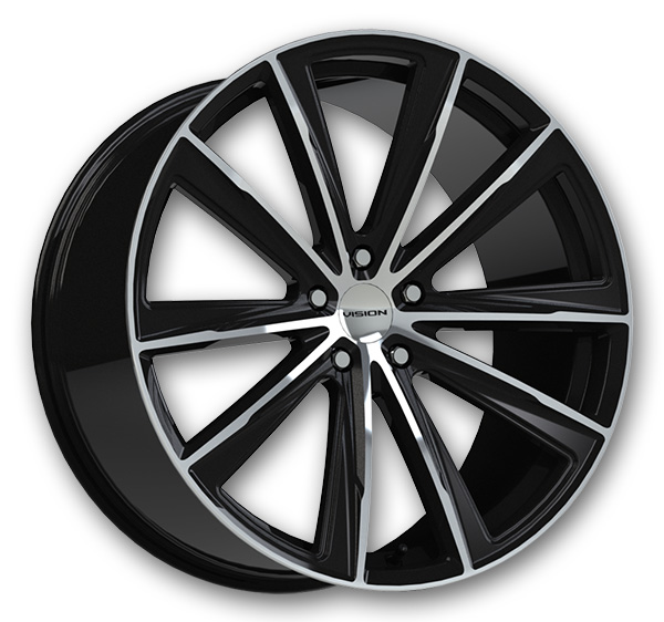 Vision Wheels 471 Splinter 22x10.5 Gloss Black Machined Face 5x114.3 +25mm 73.1mm