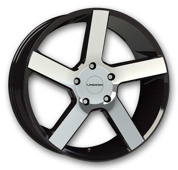 Vision Wheels 472 Switchback 20x9 Gloss Black Machined Face 5x139.7 +15mm 77.8mm