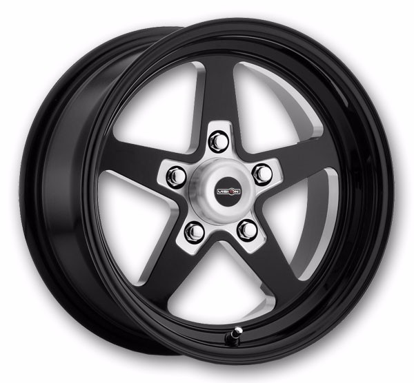 Vision Wheels 571 Sport Star II 15x4 Gloss Black With Milled Center 5x114.3 -19mm 83.1mm