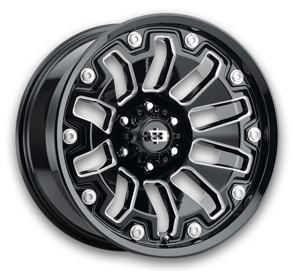 Vision Off-Road Wheels 362 Armor 20x10 Gloss Black Milled Spoke with Black Bolt Inserts 6x139.7 -25mm 78.1mm