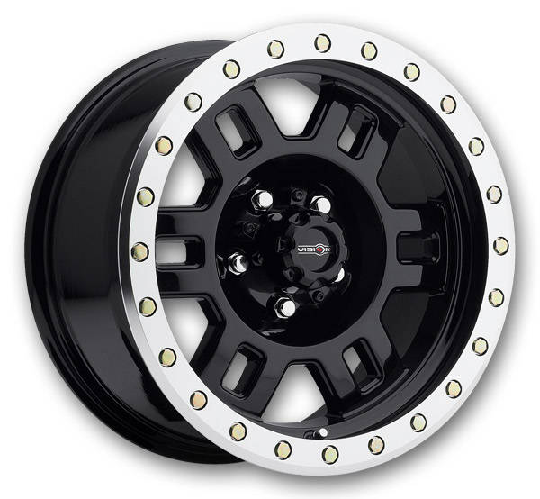 Vision Off-Road Wheels 398 Manx Beadlock 17x9.5 Black Machined Lip 5x139.7 -44mm 110mm