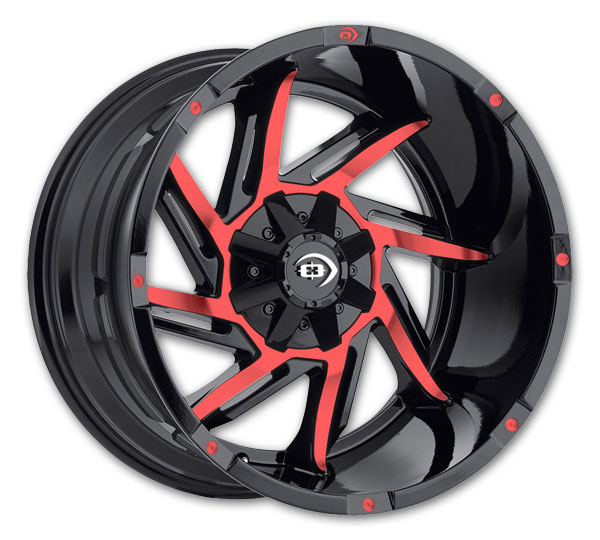 Vision Off-Road Wheels 422 Prowler 20x12 Gloss Black Machined Red Face 6x139.7 -51mm 106.2mm