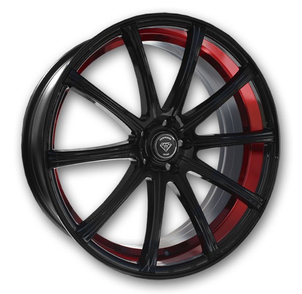 White Diamond Wheels W3195 20x8.5 Gloss Black with Inner Red 5x114.3/5x120 +35mm 74.1mm