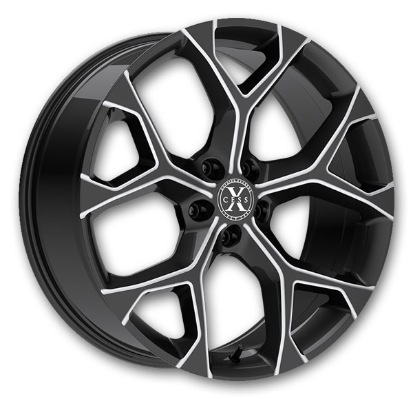 Xcess Wheels 5 Flake 22x9 Gloss Black Milled  +35mm 74.1mm