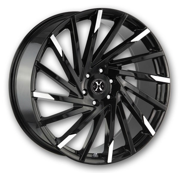 Xcess Wheels X02 22x9 Gloss Black Machined Tips 5x120 +15mm 72.6mm