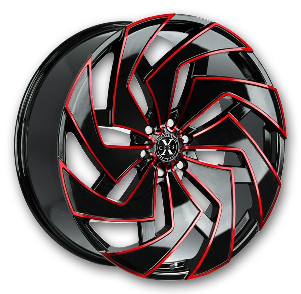 Xcess Wheels X04 22x9 Gloss Black Milled Edge Red 5x115 +15mm 72.6mm