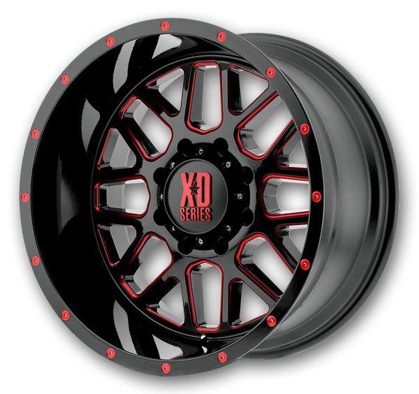 XD Series Wheels Grenade 20x12 Satin Black Milled with Red Clear Coat 8x170 -44mm 125.5mm