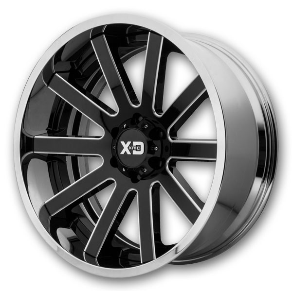 XD Series Wheels Heist 22x12 Gloss Black Milled Center with Chrome Lip 6x135 -44mm 87.1mm