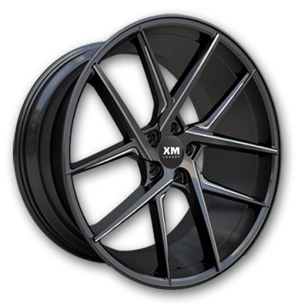XM Luxury Wheels XM-204 22x10.5 Gloss Black Milled 5x120 +33mm 74.1mm