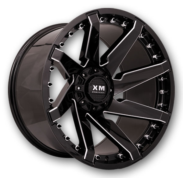 XM Offroad Wheels XM-301 24x12 Gloss Black Milled 5x139.7/5x150 -44mm 110mm