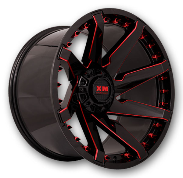XM Offroad Wheels XM-301 24x12 Gloss Black Red Milled 5x115/5x127 -44mm