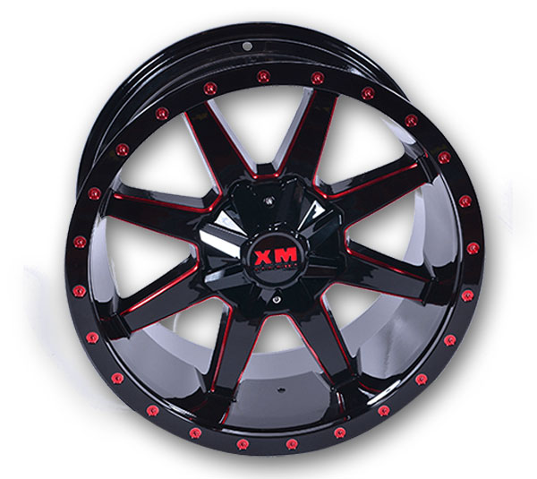 XM Offroad Wheels XM-304 24x14 Gloss Black Red Milled 8x170 -76mm