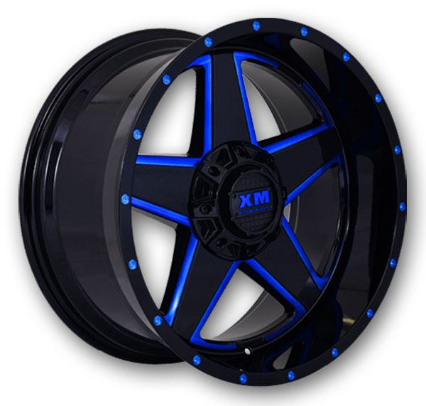 XM Offroad Wheels XM-315 20x12 Gloss Black Blue Milled 6x135/6x139.7 -44mm 108mm