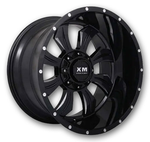 XM Offroad Wheels XM-323 22x12 Gloss Black Milled 5X115/5X127 +44mm 78mm