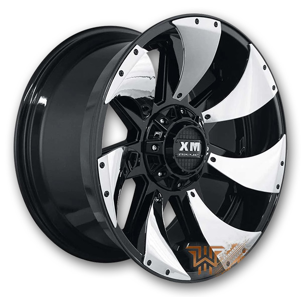 XM Offroad Wheels XM-326 22x12 Gloss Black Chrome Inserts 5x139.7/5x150 -44mm 110mm