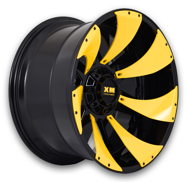 XM Offroad Wheels XM-326 22x12 Gloss Black Yellow Inserts 5x115/5x127 -44mm 78mm