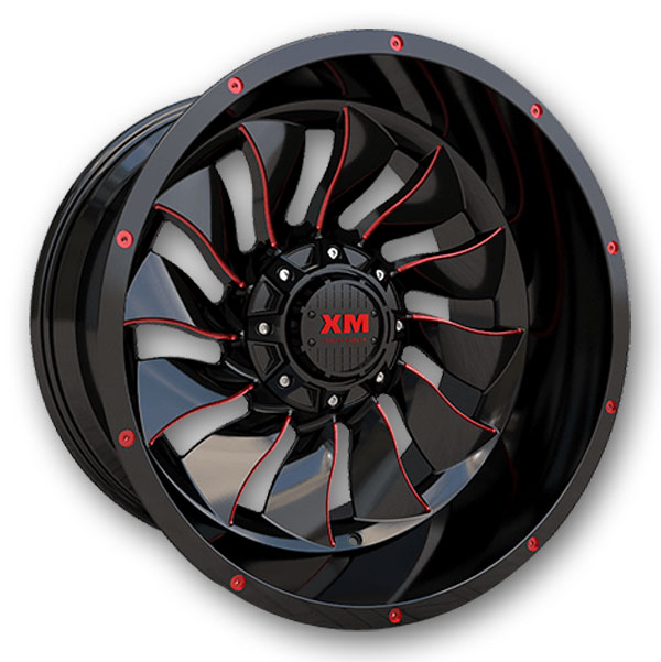 XM Offroad Wheels XM-329 20x10 Gloss Black Red Milled 6x135 /6x139.7 -12mm 108mm