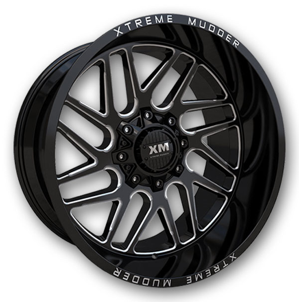 XM Offroad Wheels XM-339 22x14 Gloss Black Milled 8X165.1 +76mm 125mm