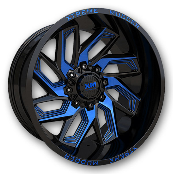 XM Offroad Wheels XM-343 22x12 Gloss Black Blue Milled 8x165.1 -44mm 125mm