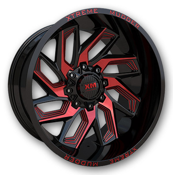 XM Offroad Wheels XM-343 20x10 Gloss Black Red Milled 5x139.7/5x150 -6mm 110mm