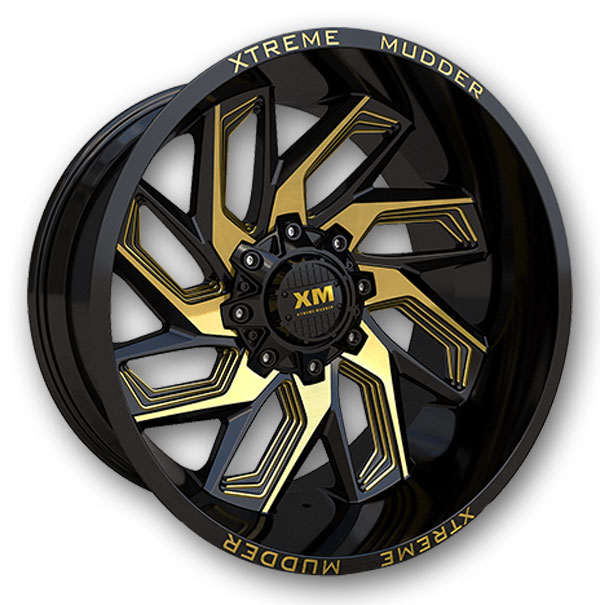 XM Offroad Wheels XM-343 22x12 Gloss Black Yellow Milled 8x180  -44mm 125mm
