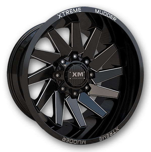 XM Offroad Wheels XM-344 20x12 Gloss Black Milled 8x165.1 -44mm 125mm