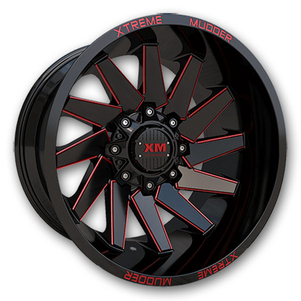 XM Offroad Wheels XM-344 20x10 Gloss Black Red Milled 5x115/5x127 -6mm 78.1mm