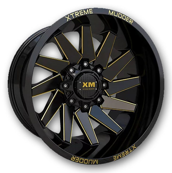 XM Offroad Wheels XM-344 20x12 Gloss Black Yellow Milled 8X170 -44mm 125mm