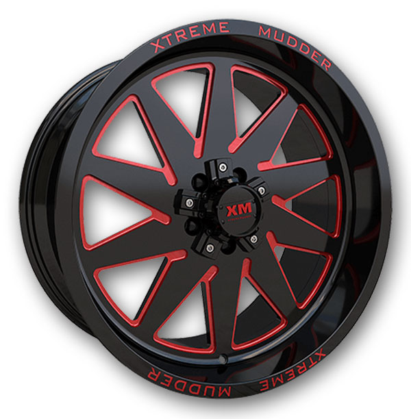 XM Offroad Wheels XM-348 20x10 Gloss Black Red Milled 5x139.7/5x150 -18mm 110mm
