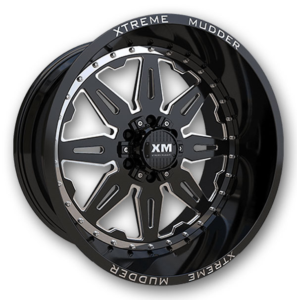 XM Offroad Wheels XM-350 22x12 Gloss Black Milled 5X139.7/5X150 -44mm 110mm