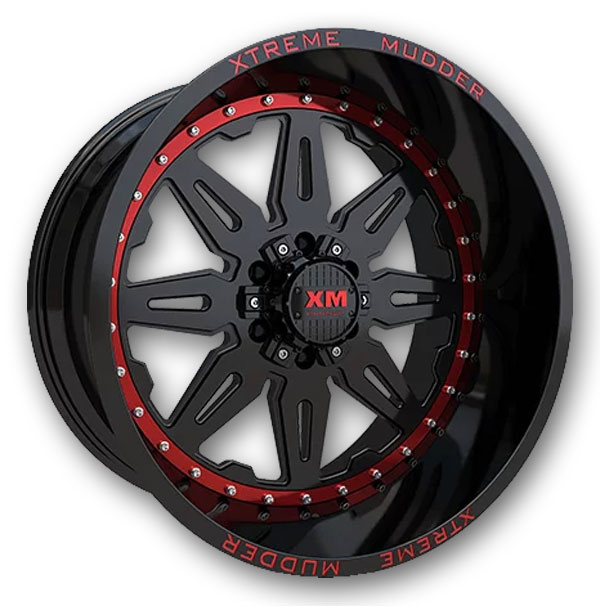 XM Offroad Wheels XM-350 22x12 Gloss Black Red Milled 6X135/6x139.7 -44mm 108mm