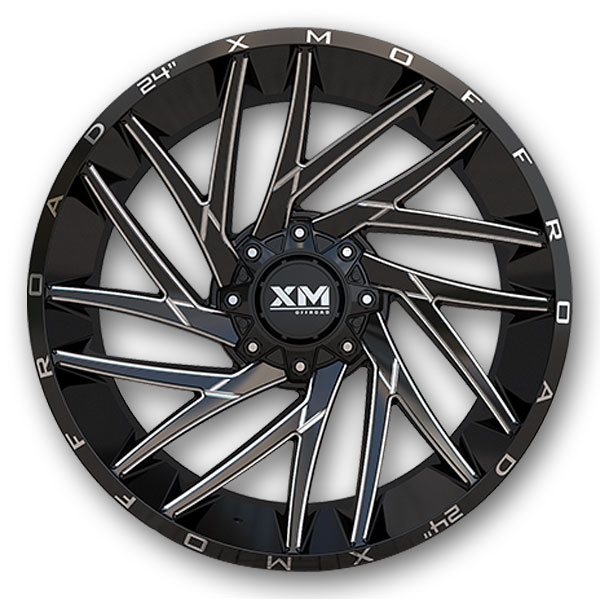 XM Offroad Wheels XM-351 24x10 Gloss Black Milled 5x115/5x127 -6mm 78.1mm