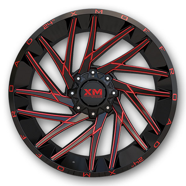 XM Offroad Wheels XM-351 24x10 Gloss Black Red Milled 5x115/5x127 -6mm 78.1mm