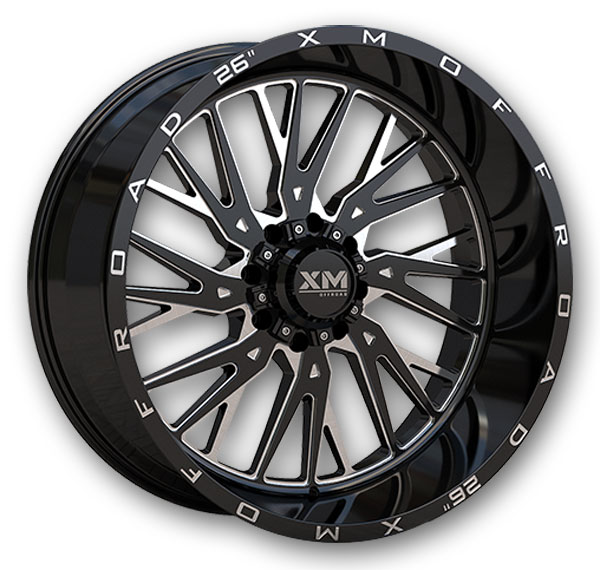 XM Offroad Wheels XM-354 22x12 Gloss Black Milled 5x115/5x127 -44mm 78.1mm