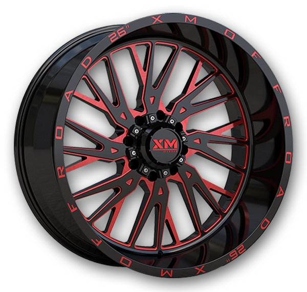 XM Offroad Wheels XM-354 26x12 Gloss Black Red Milled 6x135/6x139.7 -44mm 108mm