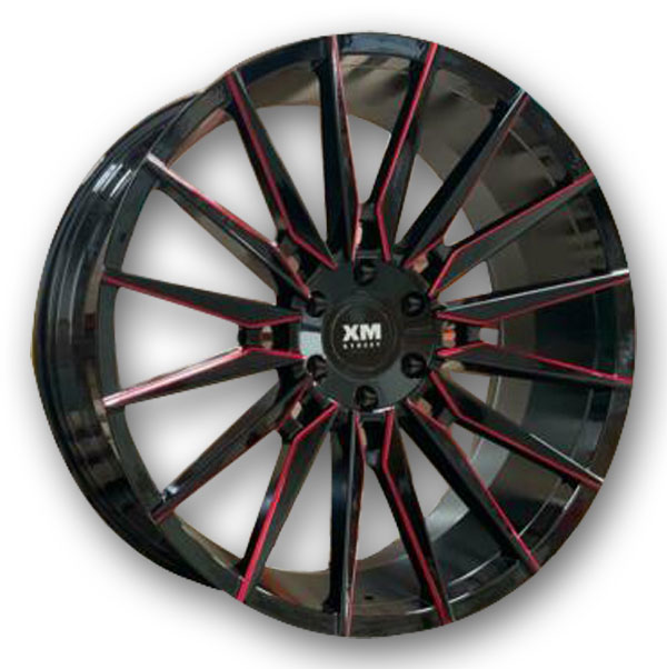 XM Street Wheels XM-610 24x10 Black Red Milled 5x139.7 15mm 78.1mm