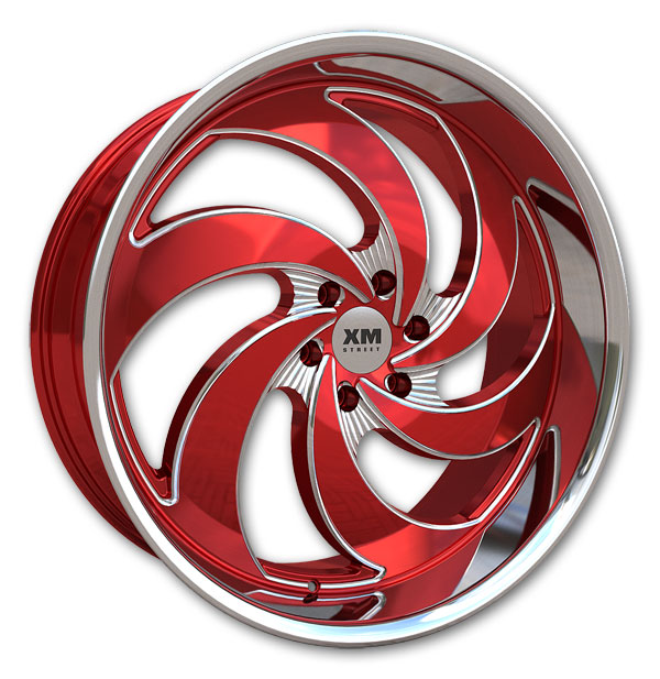 XM Street Wheels XM-626 22x9.5 Candy Red Stainless Steel Lip 6X139.7 +25mm 78.1mm